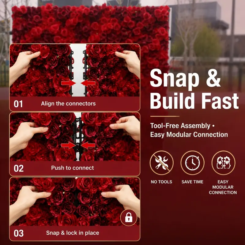 Dense Red Rose Flower Wall – Handmade Wedding Backdrop Wall