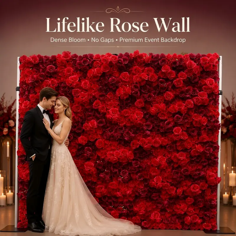 Dense Red Rose Flower Wall – Handmade Wedding Backdrop Wall