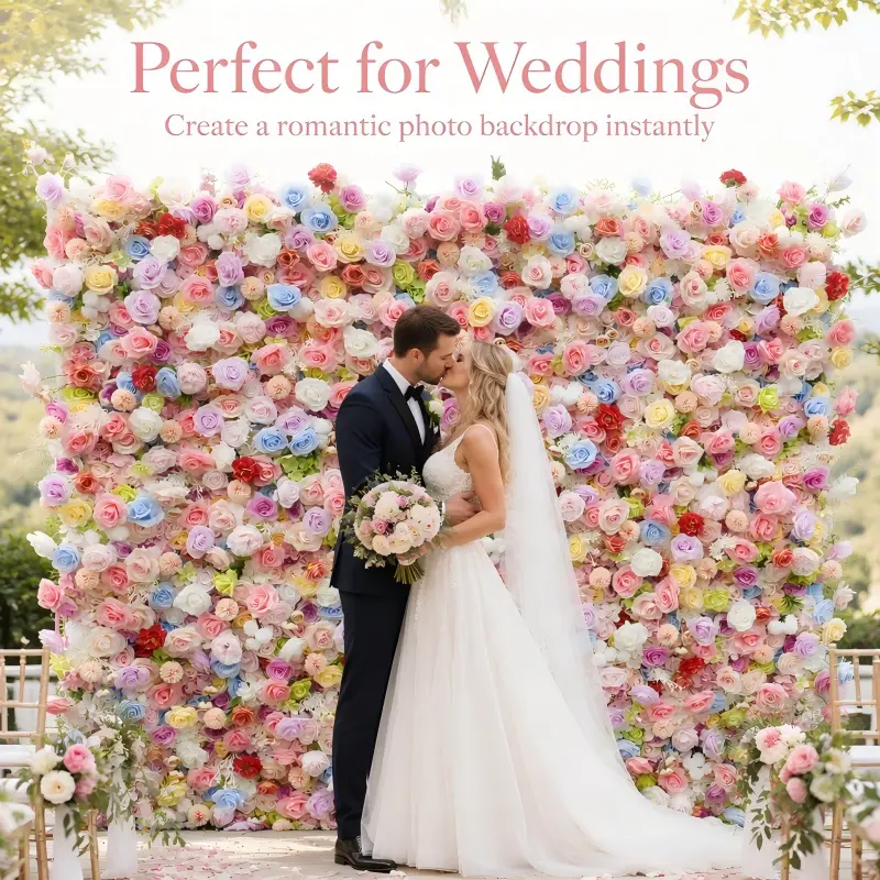 Colorful Mixed Flower Wall – Handmade Multicolor Event Backdrop