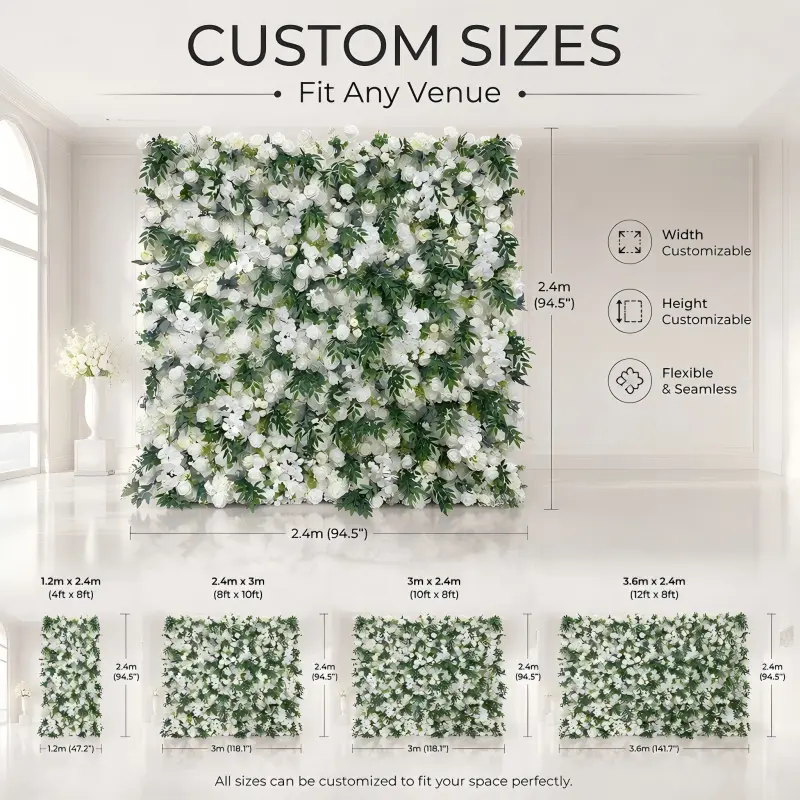 White Green Flower Wall Panel – Artificial Greenery Wall Backdrop