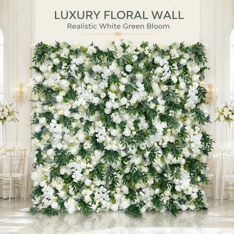 White Green Flower Wall Panel – Artificial Greenery Wall Backdrop