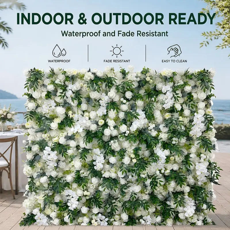 White Green Flower Wall Panel – Artificial Greenery Wall Backdrop