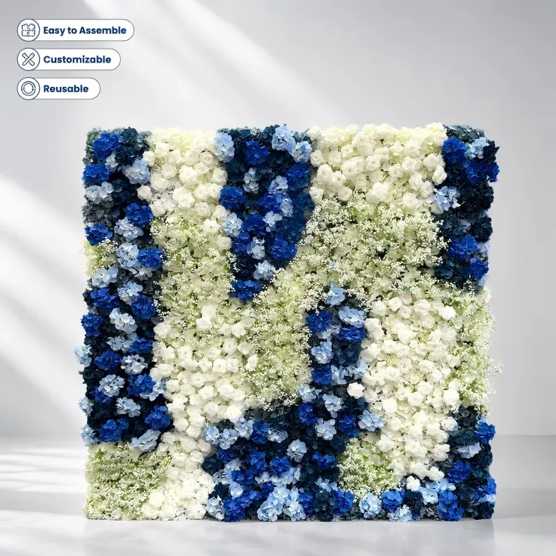 Blue White Gradient Flower Wall Panel – Artistic Floral Backdrop