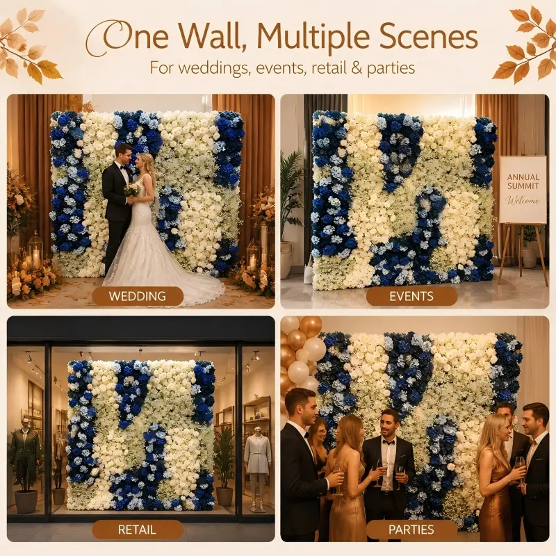 Blue White Gradient Flower Wall Panel – Artistic Floral Backdrop