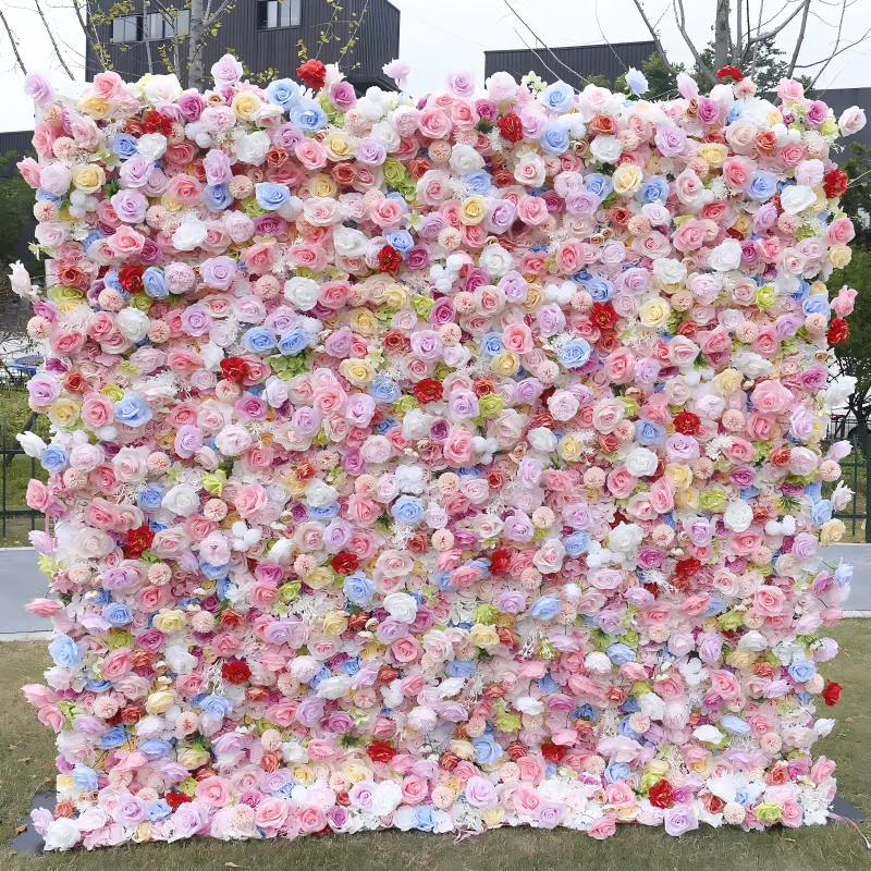 Colorful Mixed Flower Wall – Handmade Multicolor Event Backdrop