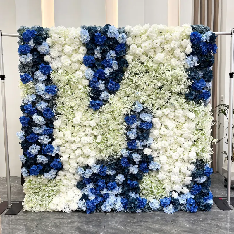 Blue White Gradient Flower Wall Panel – Artistic Floral Backdrop