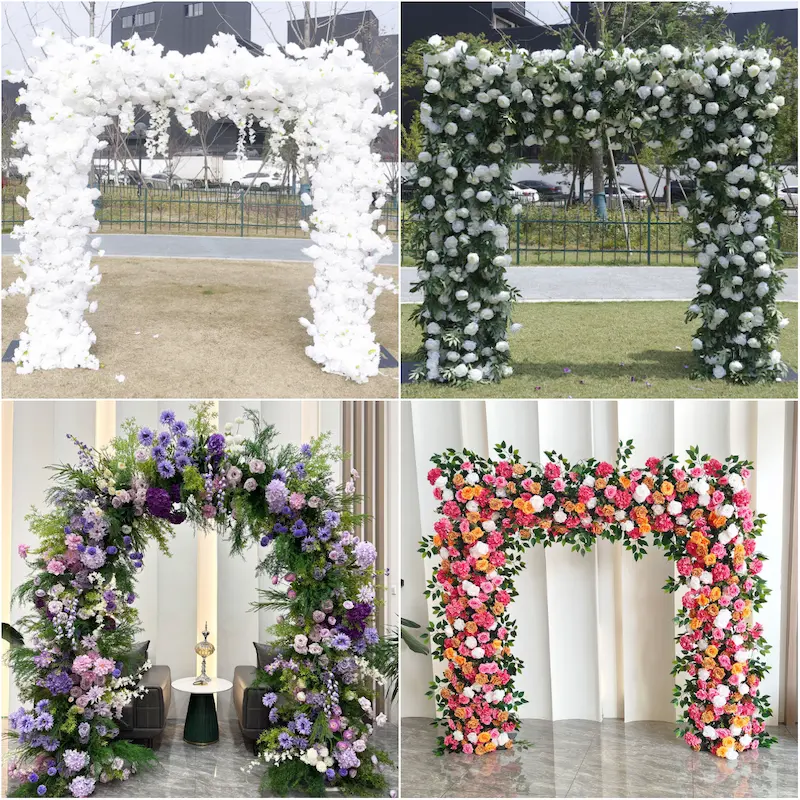 8ft Pink Rose Flower Arch – Dense Blush Pink Floral Arch with Metal Stand for Wedding