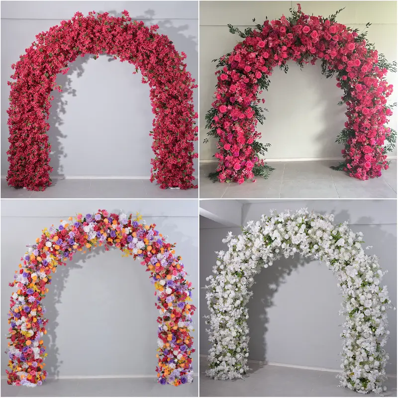 8ft Pink Rose Flower Arch – Dense Blush Pink Floral Arch with Metal Stand for Wedding