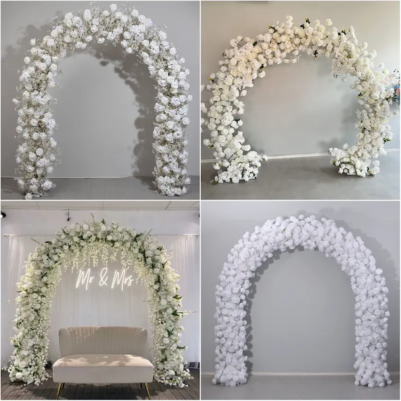 8ft Pink Rose Flower Arch – Dense Blush Pink Floral Arch with Metal Stand for Wedding