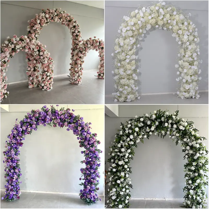 8ft Pink Rose Flower Arch – Dense Blush Pink Floral Arch with Metal Stand for Wedding