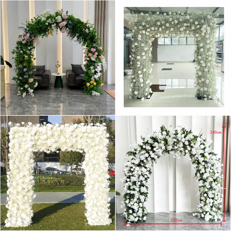 White Flower Arch – Premium Rose Floral Arch with Metal Stand for Wedding Ceremony