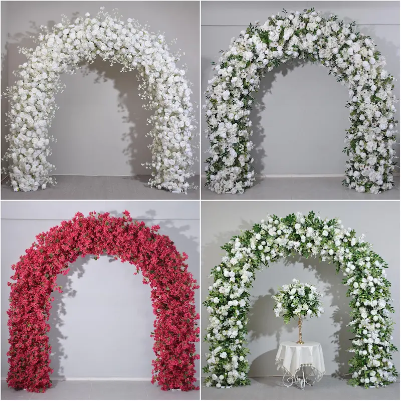 White Flower Arch – Premium Rose Floral Arch with Metal Stand for Wedding Ceremony