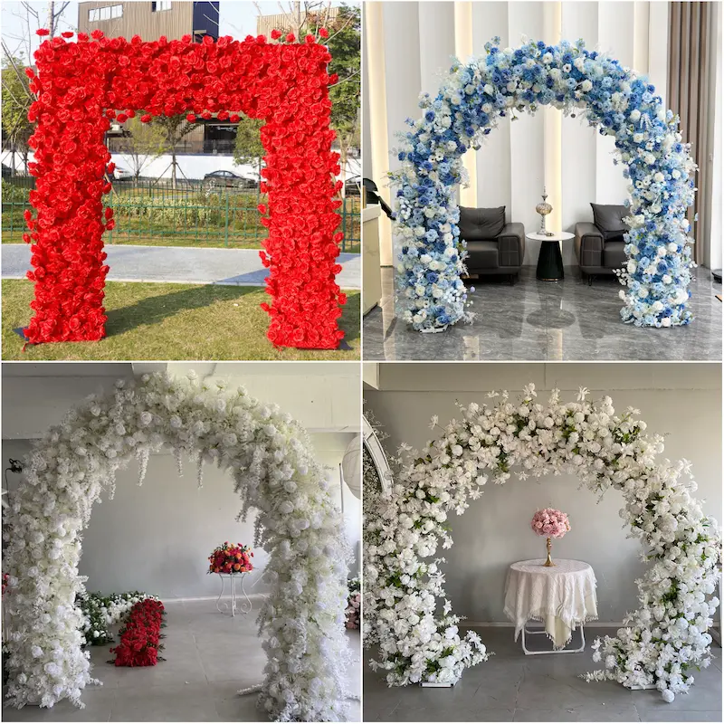 8ft Pink Rose Flower Arch – Dense Blush Pink Floral Arch with Metal Stand for Wedding