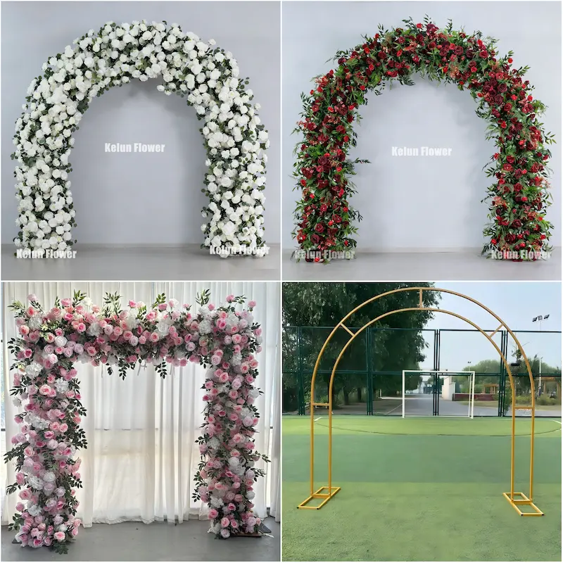 8ft Pink Rose Flower Arch – Dense Blush Pink Floral Arch with Metal Stand for Wedding