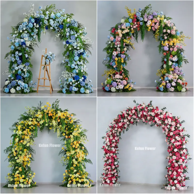 8ft Pink Rose Flower Arch – Dense Blush Pink Floral Arch with Metal Stand for Wedding