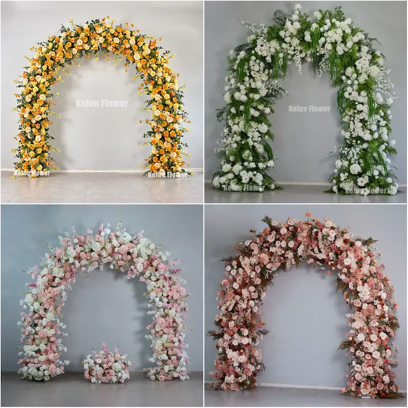8ft Pink Rose Flower Arch – Dense Blush Pink Floral Arch with Metal Stand for Wedding