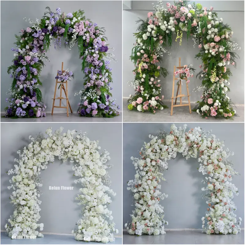 8ft Pink Rose Flower Arch – Dense Blush Pink Floral Arch with Metal Stand for Wedding
