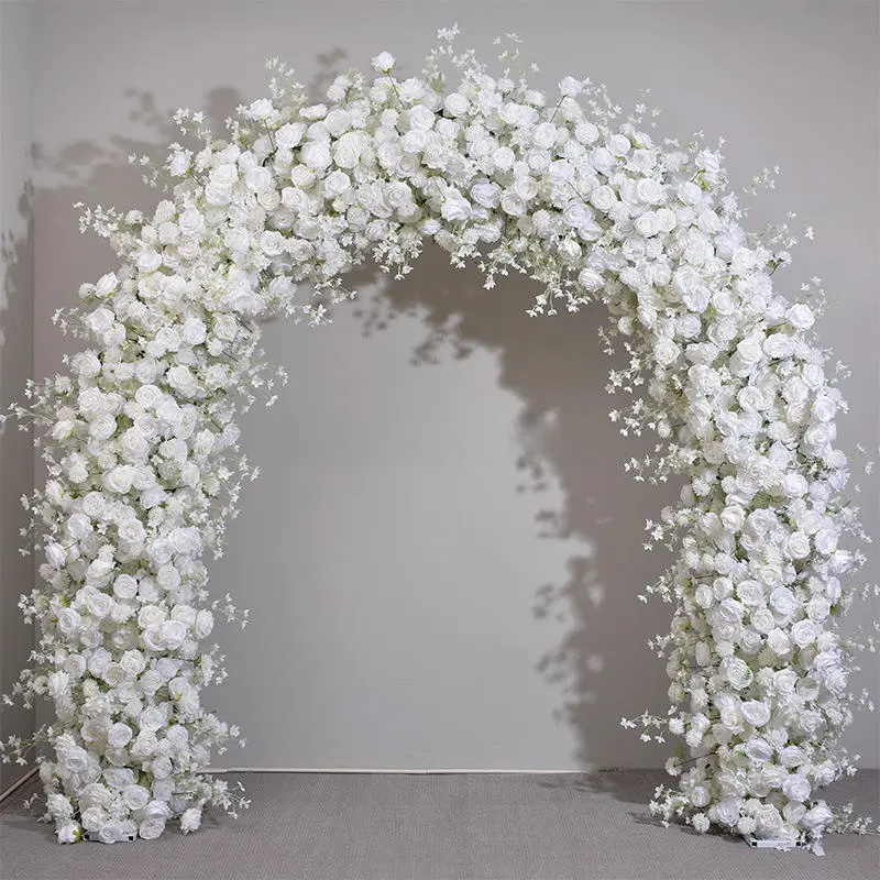White Flower Arch – Premium Rose Floral Arch with Metal Stand for Wedding Ceremony
