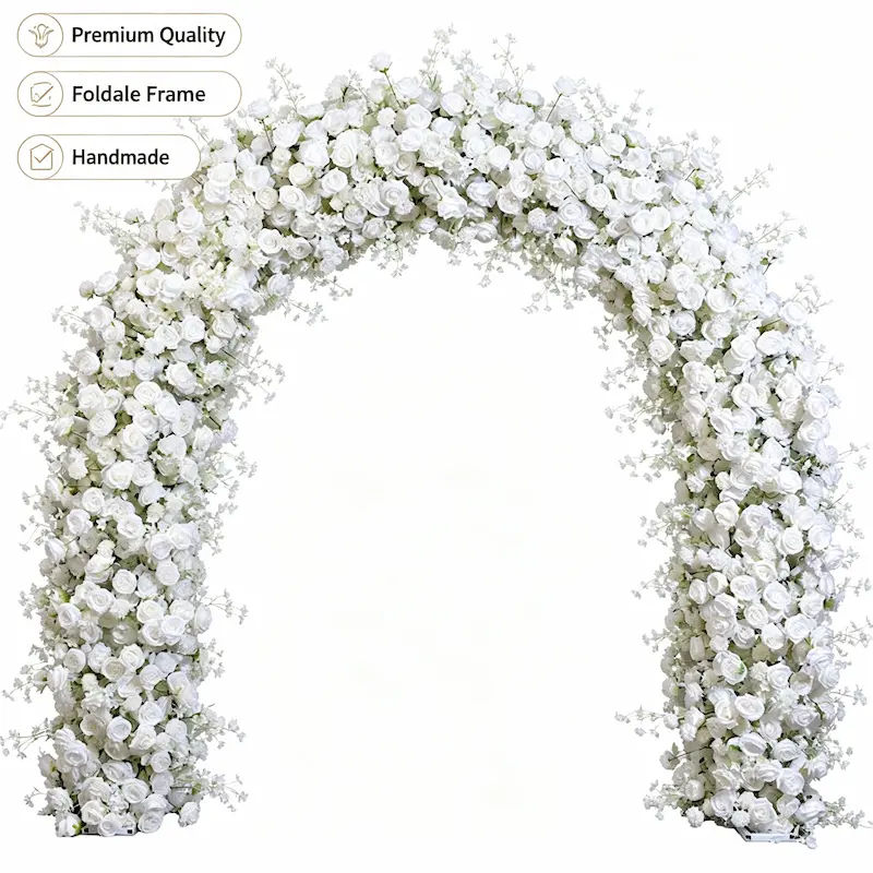 White Flower Arch – Premium Rose Floral Arch with Metal Stand for Wedding Ceremony