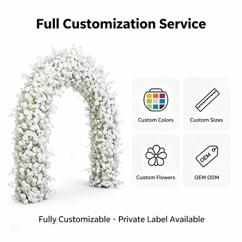 White Flower Arch – Premium Rose Floral Arch with Metal Stand for Wedding Ceremony