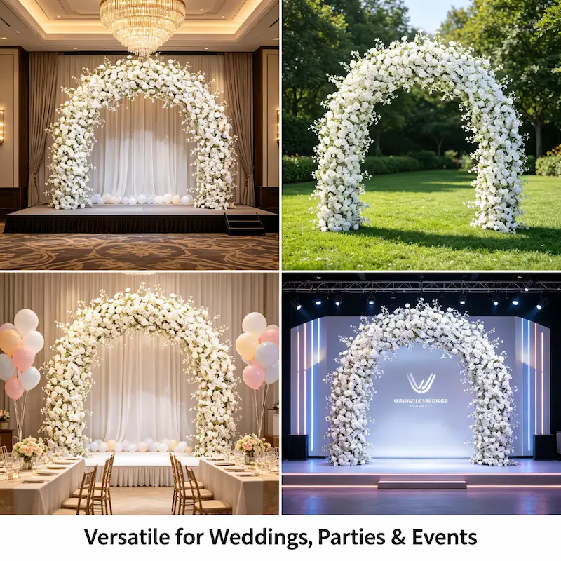 White Flower Arch – Premium Rose Floral Arch with Metal Stand for Wedding Ceremony