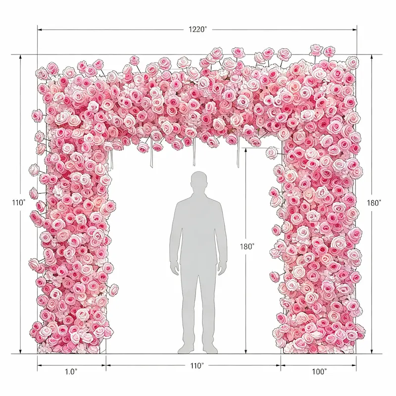 Pink Rose Flower Arch – Premium Gradient Floral Arch with Metal Stand for Wedding Ceremony