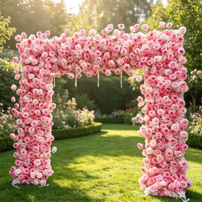 Pink Rose Flower Arch – Premium Gradient Floral Arch with Metal Stand for Wedding Ceremony