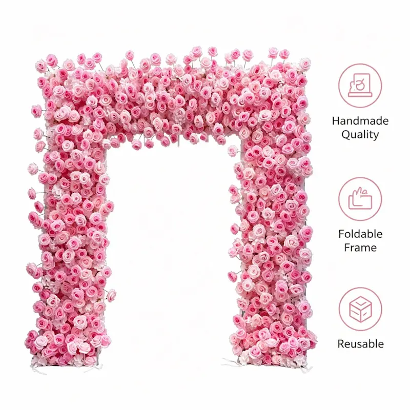 Pink Rose Flower Arch – Premium Gradient Floral Arch with Metal Stand for Wedding Ceremony