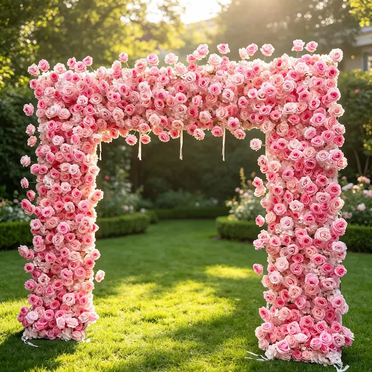 pink-rose-flower-arch-outdoor-wedding-ceremony