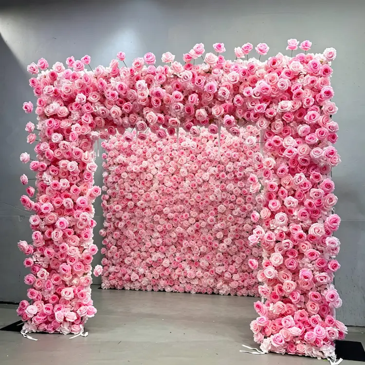pink-flower-arch-with-flower-wall-backdrop