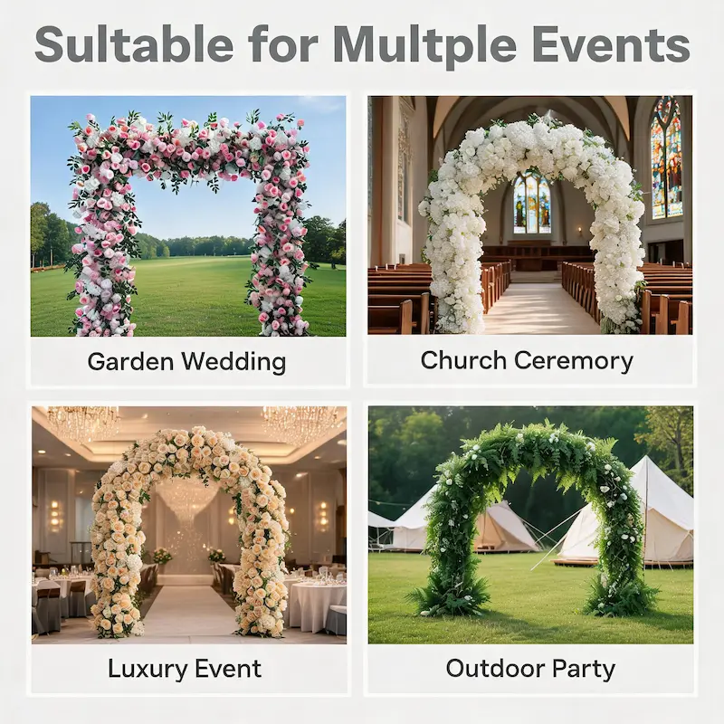 Pink & White Flower Arch – Romantic Rose Hydrangea Floral Arch with Metal Stand for Wedding Ceremony
