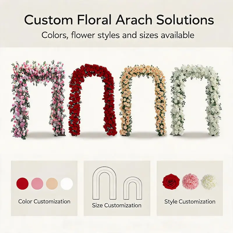 Pink & White Flower Arch – Romantic Rose Hydrangea Floral Arch with Metal Stand for Wedding Ceremony