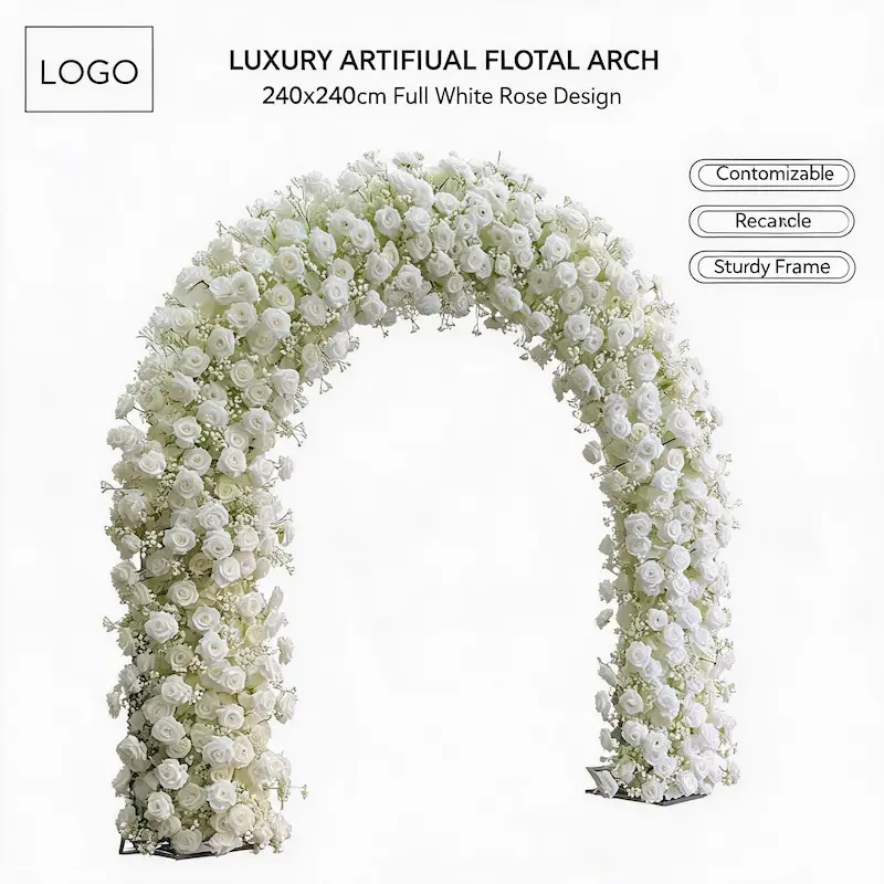White Wedding Arch – Luxury Dense Full-Coverage Flower Arch for Wedding Ceremony