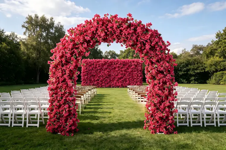 burgundy-flower-arch-with-matching-flower-wall-set
