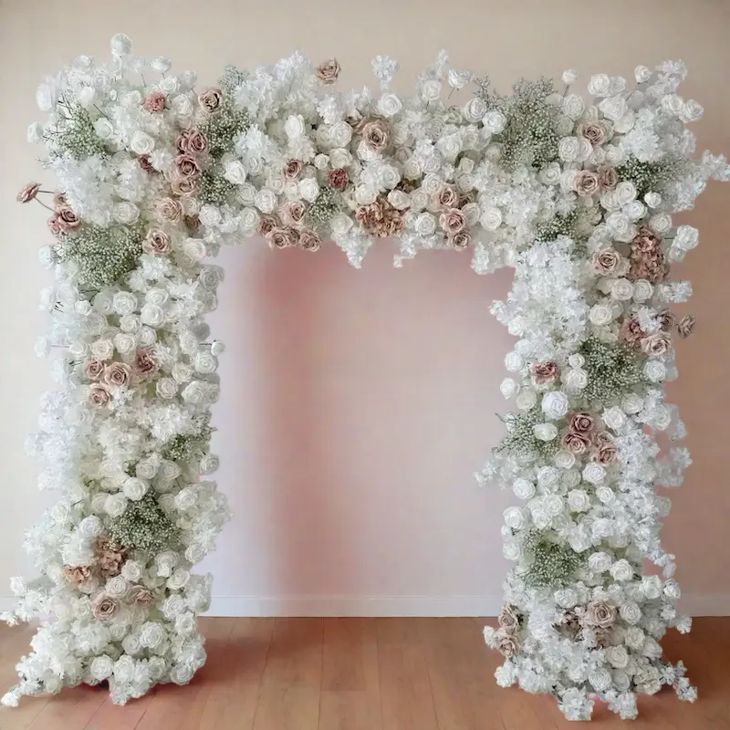 White & Dusty Rose Flower Arch – Elegant Floral Arch with Gypsophila for Wedding Ceremony