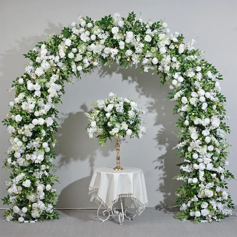Lush Greenery Flower Arch – White Floral Arch with Abundant Leaves for Outdoor Wedding