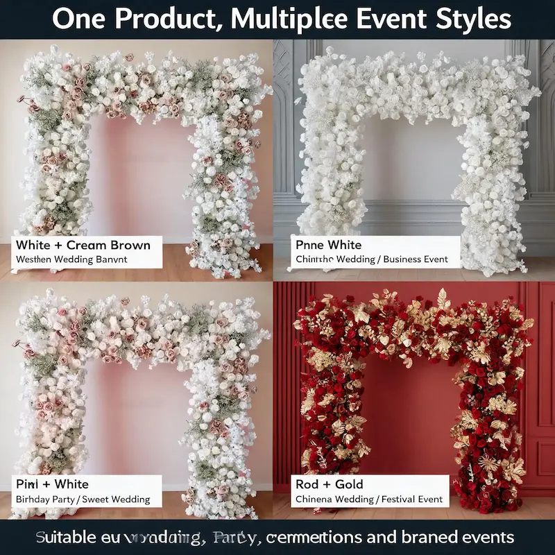 White & Dusty Rose Flower Arch – Elegant Floral Arch with Gypsophila for Wedding Ceremony