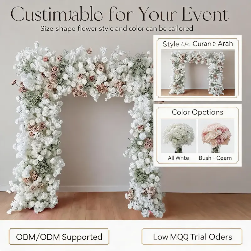 White & Dusty Rose Flower Arch – Elegant Floral Arch with Gypsophila for Wedding Ceremony