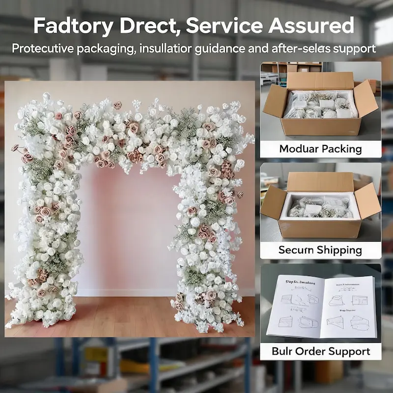 White & Dusty Rose Flower Arch – Elegant Floral Arch with Gypsophila for Wedding Ceremony