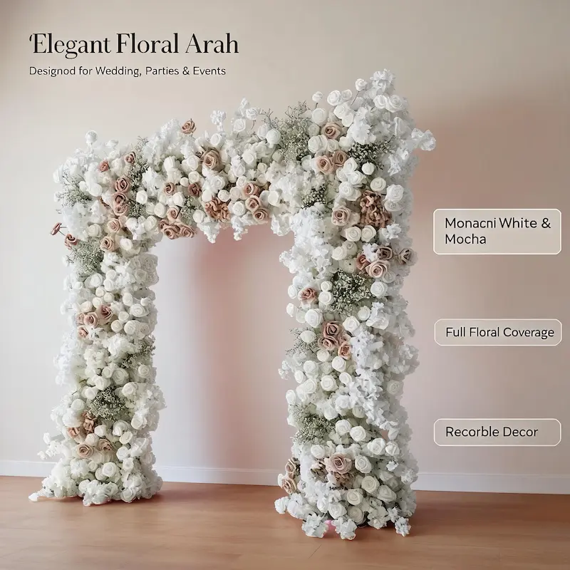 White & Dusty Rose Flower Arch – Elegant Floral Arch with Gypsophila for Wedding Ceremony