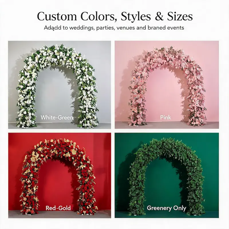Lush Greenery Flower Arch – White Floral Arch with Abundant Leaves for Outdoor Wedding