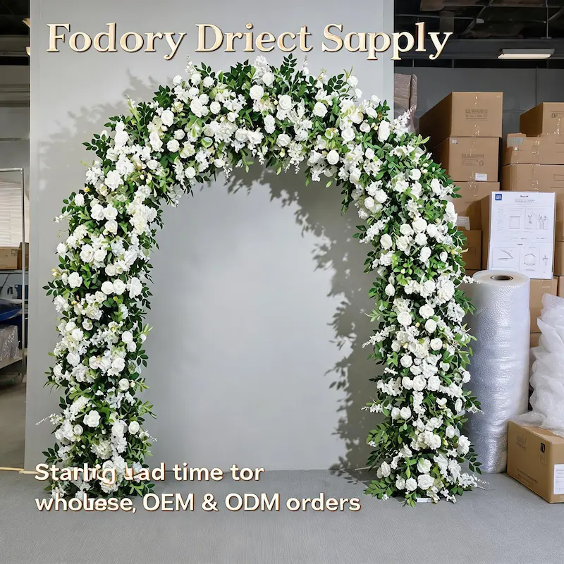 Lush Greenery Flower Arch – White Floral Arch with Abundant Leaves for Outdoor Wedding
