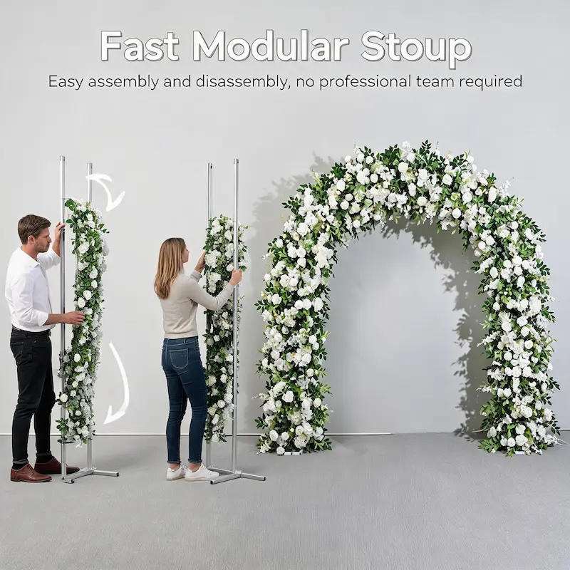 Lush Greenery Flower Arch – White Floral Arch with Abundant Leaves for Outdoor Wedding