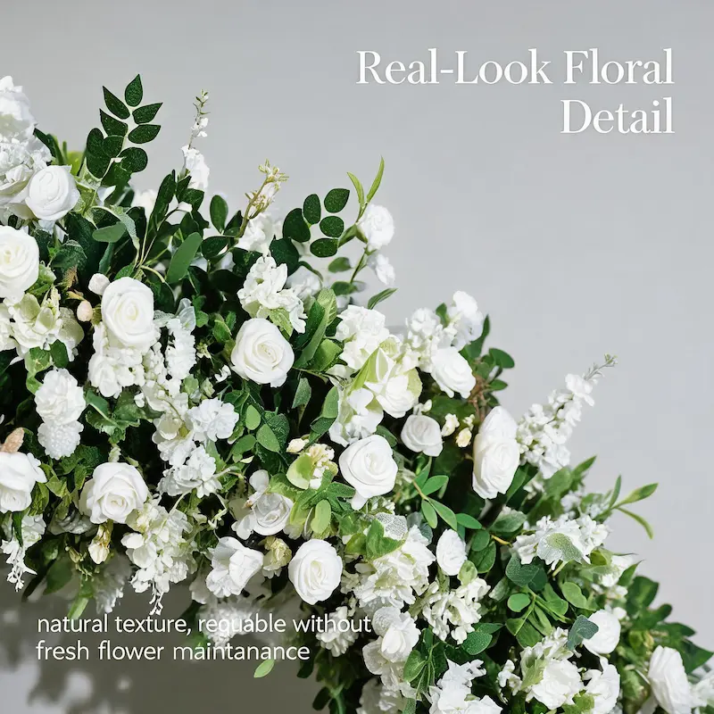 Lush Greenery Flower Arch – White Floral Arch with Abundant Leaves for Outdoor Wedding