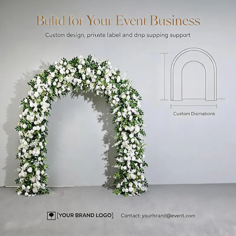 Lush Greenery Flower Arch – White Floral Arch with Abundant Leaves for Outdoor Wedding