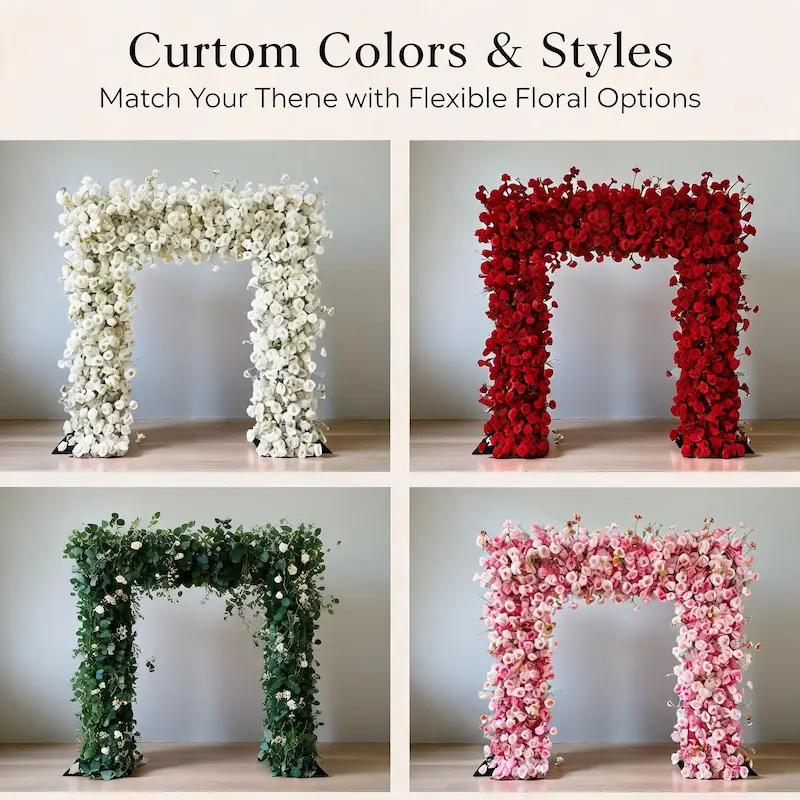 Mixed Pink Rose Flower Arch – Dense Floral Arch with Metal Stand for Wedding Ceremony