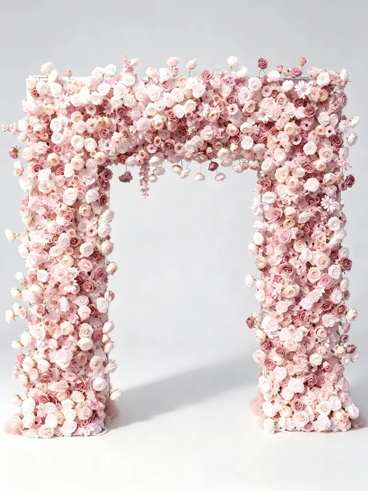 8 foot pink flower arch front view full display