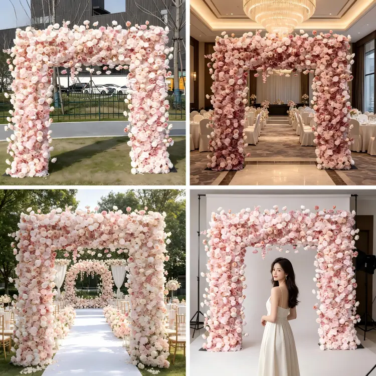 blush pink floral arch multiple wedding event scenarios