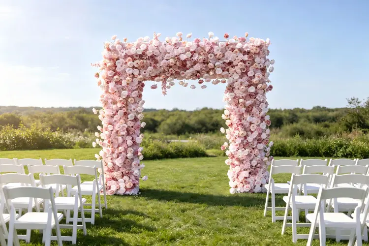 8ft pink rose flower arch outdoor garden wedding ceremony
