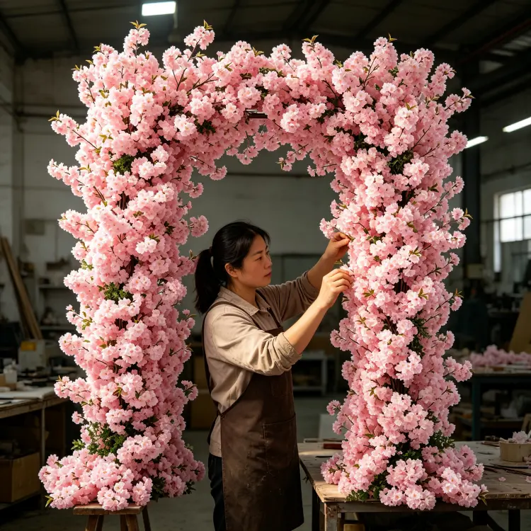 Artisan Handcrafting Artificial Flower Arch Detail Process Handmade Quality Control